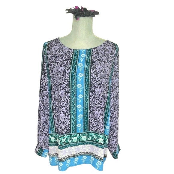 Ann Taylor Loft Women’s Tunic Blouse Floral Print Long Sleeve Career Top Size L - Picture 1 of 9